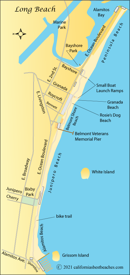 Long Beach map, Los Angeles County, CA