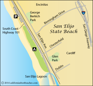 San Elijo State Beach map,  Encinitas, San Diego County, CA