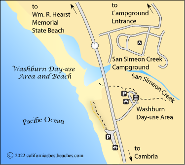 map of Washburn Day-use area in Hearst San Simeon State Park, San Luis Obispo County, CA